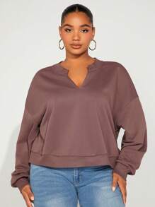 SHEIN SXY Plus Notched Neck Drop Shoulder Sweatshirt