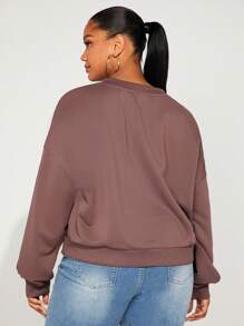 SHEIN SXY Plus Notched Neck Drop Shoulder Sweatshirt