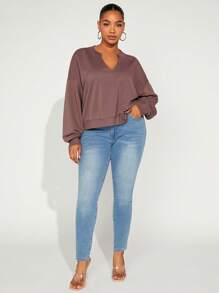 SHEIN SXY Plus Notched Neck Drop Shoulder Sweatshirt