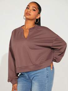 SHEIN SXY Plus Notched Neck Drop Shoulder Sweatshirt