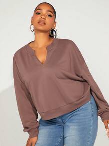SHEIN SXY Plus Notched Neck Drop Shoulder Sweatshirt