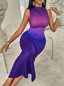 VaVaBold Vestido largo maximalista con arrugado en los laterales en degradado - Morado - Ver 5