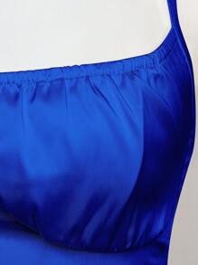 SHEIN BAE Vestido de tirantes con diamante de imitación con diseño de cadena de espalda abierta de satén - azul real - Ver 5