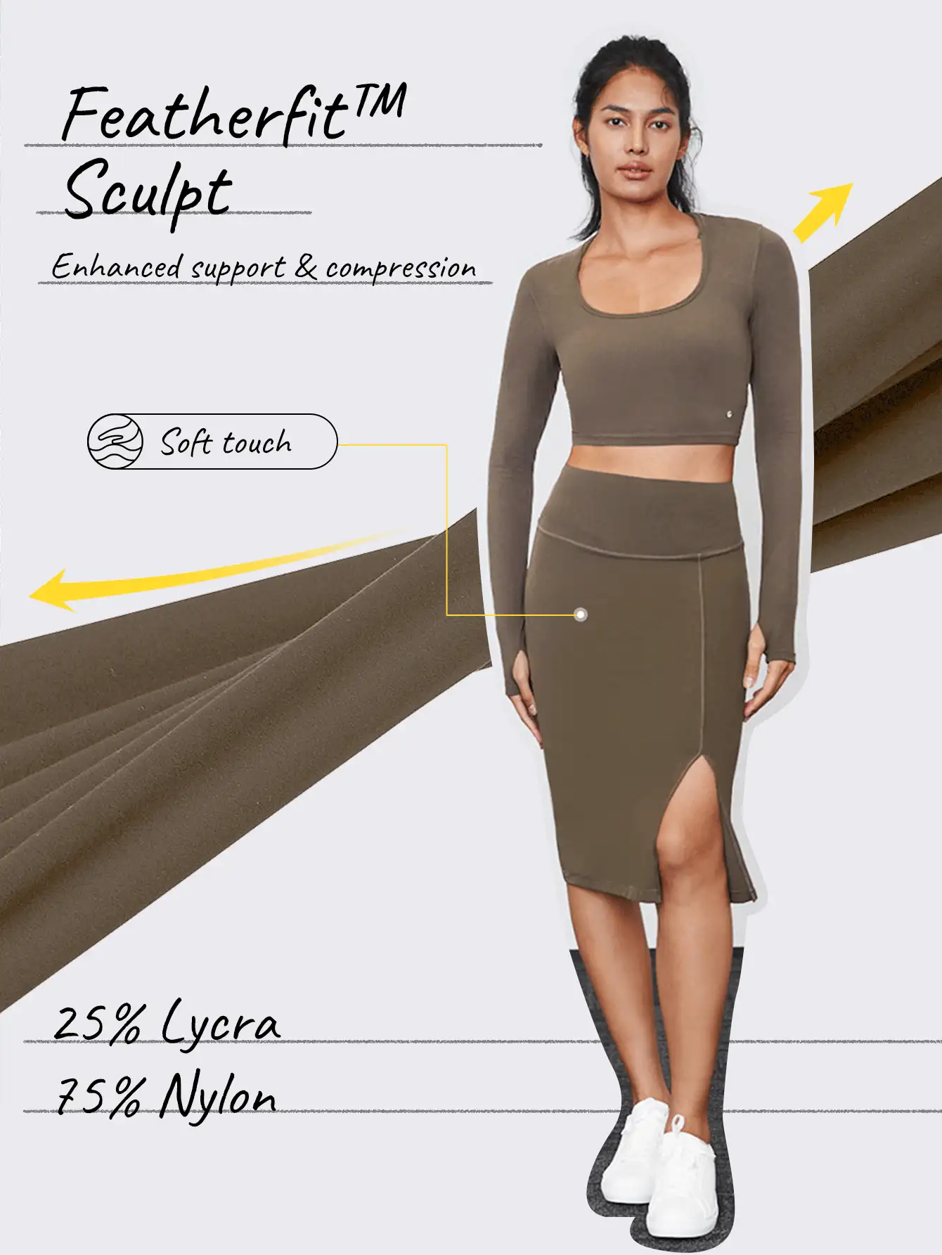 GLOWMODE FeatherFit™-Sculpt Tummy Control Slit Midi Pencil Skirt - Camel - View 6