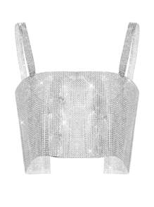 EgrlEra Top de tirantes con diseño de diamante de imitación - Plateado - Ver 2