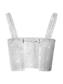 EgrlEra Top de tirantes con diseño de diamante de imitación - Plateado - Ver 3