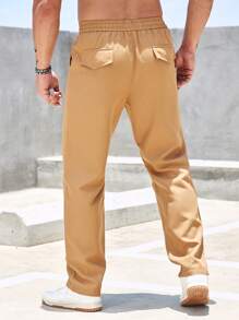 Manfinity Homme Men Flap Pocket Drawstring Waist Cargo Trousers - Brown - View 3