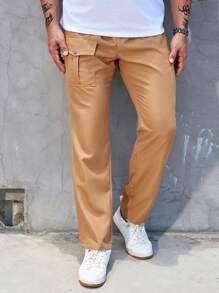 Manfinity Homme Men Flap Pocket Drawstring Waist Cargo Trousers - Brown - View 4