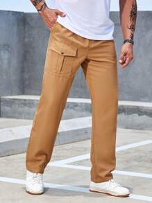 Manfinity Homme Men Flap Pocket Drawstring Waist Cargo Trousers - Brown - View 5