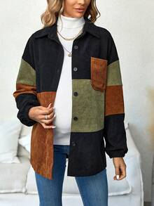 SHEIN Áo khoác & Áo Jackets Bà bầu Túi Nút phía trước Khối Màu Giải trí - Nhiều màu - Xem 5