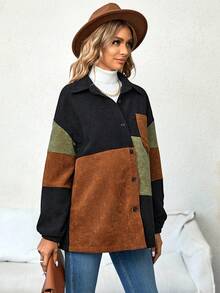 SHEIN Áo khoác & Áo Jackets Bà bầu Túi Nút phía trước Khối Màu Giải trí - Nhiều màu - Xem 3
