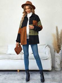 SHEIN Áo khoác & Áo Jackets Bà bầu Túi Nút phía trước Khối Màu Giải trí - Nhiều màu - Xem 4