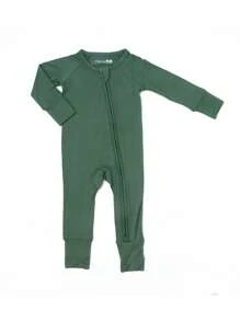 女嬰素色拉鏈開襟連身褲 - 軍綠色 - 查看 1