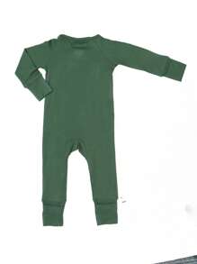 女嬰素色拉鏈開襟連身褲 - 軍綠色 - 查看 2