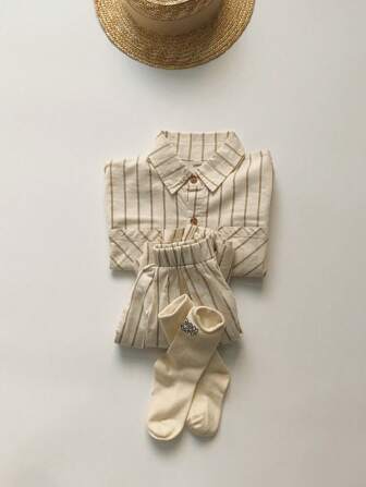 男小童條紋印花襯衫&短褲