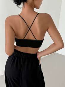 DAZY Solid Criss Cross Backless Bralette - Black - View 1