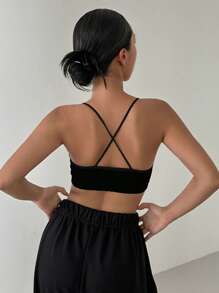 DAZY Solid Criss Cross Backless Bralette - Black - View 3