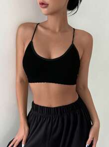 DAZY Solid Criss Cross Backless Bralette - Black - View 4
