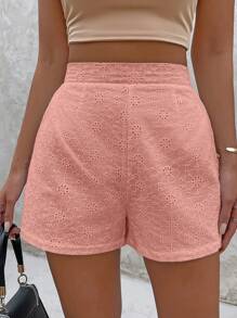 SHEIN EZwear Stevige Oogjesborduurwerk Shorts
