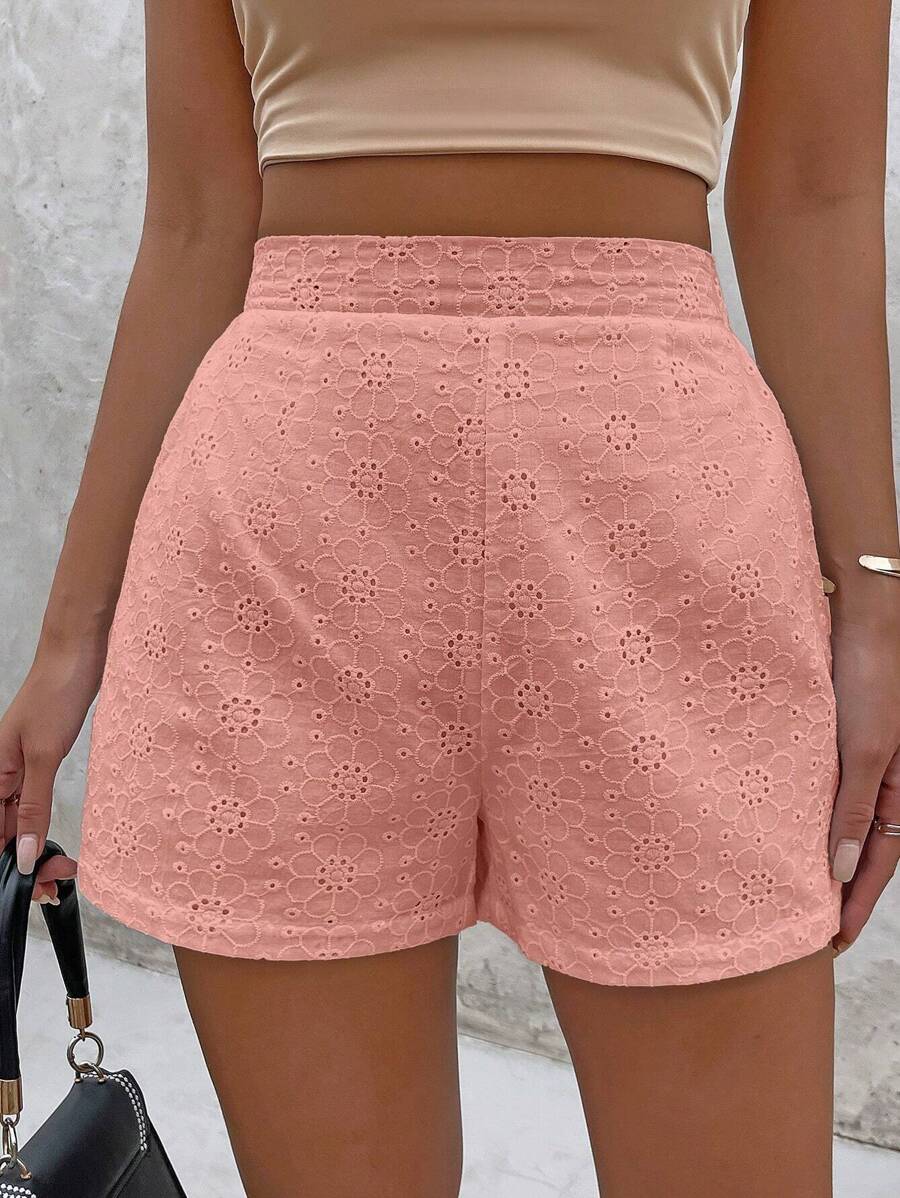 SHEIN EZwear Stevige Oogjesborduurwerk Shorts