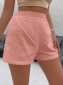SHEIN EZwear Stevige Oogjesborduurwerk Shorts