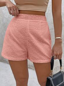 SHEIN EZwear Stevige Oogjesborduurwerk Shorts