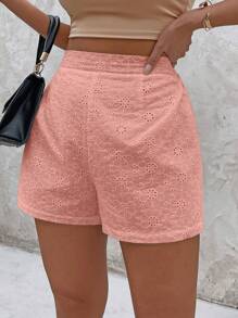 SHEIN EZwear Stevige Oogjesborduurwerk Shorts