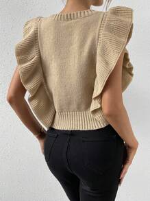 Chiquease Ruffle Trim Cable Knit Sweater Vest - Khaki - View 2