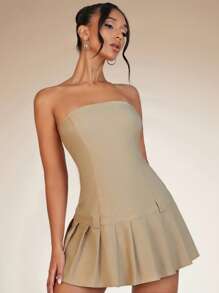 SHEIN BAE Pleated Hem Tube Dress - Khaki - View 6