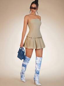 SHEIN BAE Pleated Hem Tube Dress - Khaki - View 1