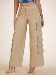 SHEIN BAE Flap Pocket Side Cargo Pants - Khaki - View 4