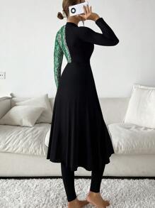 Contrast Snakeskin Print Full Body Burkini, For Summer Beach Vacation - Multicolor - View 2
