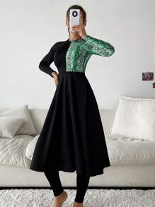 Contrast Snakeskin Print Full Body Burkini, For Summer Beach Vacation - Multicolor - View 3