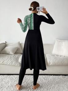 Contrast Snakeskin Print Full Body Burkini, For Summer Beach Vacation - Multicolor - View 5
