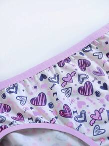 Tween Girl 5 buc Slip cu legături în dungi și imprimeu inimă