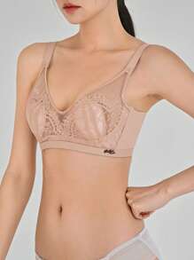 DAZY 女士撞色蕾丝无钢圈文胸内衣 - 藕粉色 - 查看 1