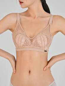 DAZY 女士撞色蕾丝无钢圈文胸内衣 - 藕粉色 - 查看 5