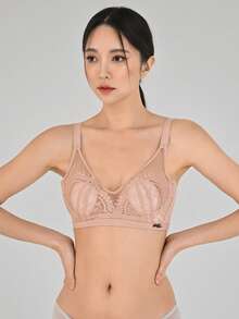 DAZY 女士撞色蕾丝无钢圈文胸内衣 - 藕粉色 - 查看 9