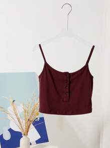 DAZY Chất rắn Nút phía trước Top Cây trồng Không có áo Top Cami - Màu Đỏ Sâu - Xem 8