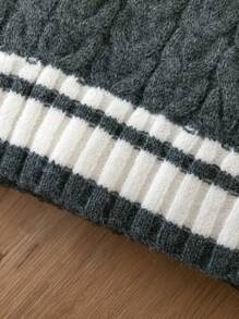 SHEIN Tween Girl Button Front Shirt & Striped Trim Jumper Dress - Multicolor - View 3