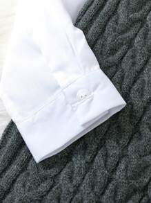 SHEIN Tween Girl Button Front Shirt & Striped Trim Jumper Dress - Multicolor - View 4