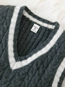 SHEIN Tween Girl Button Front Shirt & Striped Trim Jumper Dress - Multicolor - View 6