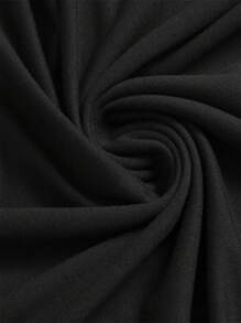 Women's Solid Color Round Neck Long Casual Dress - Black - View 4