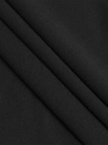 Women's Solid Color Round Neck Long Casual Dress - Black - View 5