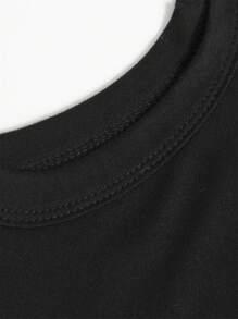 Women's Solid Color Round Neck Long Casual Dress - Black - View 7