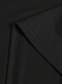 Women's Solid Color Round Neck Long Casual Dress - Black - View 9