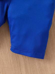 SHEIN Young Girl Cartoon & Letter Graphic Tee & Shorts, School, Campus, College - Blue - View 6