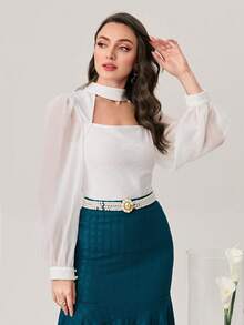 Modelyn 鎖脖領口燈籠袖前鏤空上衣 - 白色 - 查看 5