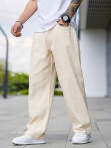 Manfinity Homme Jeans holgados con bolsillos en ángulo, liso, lavado, tipo cargo, jeans ligeros, para regalos de esposo o novio - Albaricoque - Ver 1