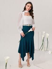 Modelyn 鎖脖領口燈籠袖前鏤空上衣 - 白色 - 查看 3